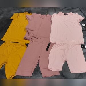 Short Sets Lot of 3 (pink, rose, yellow/gold) size medium